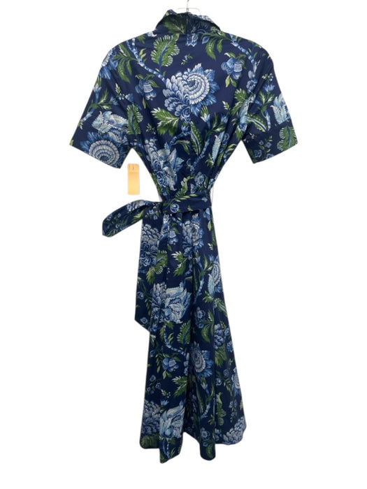 J. McLaughlin Size 0 Blue, Green, White Cotton Blend Short Sleeve Floral Dress Blue, Green, White / 0
