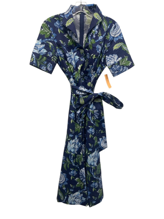 J. McLaughlin Size 0 Blue, Green, White Cotton Blend Short Sleeve Floral Dress Blue, Green, White / 0