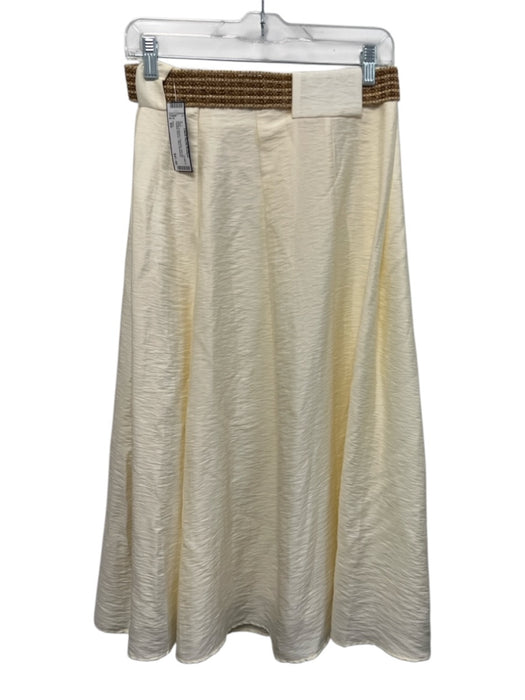 Zara Size XS White & Brown Polyester Side Zip Pleated Belt Inc. Maxi Skirt White & Brown / XS