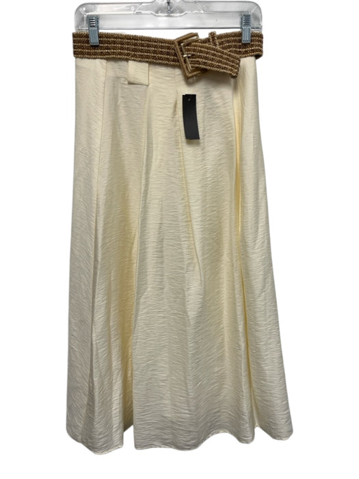 Zara Size XS White & Brown Polyester Side Zip Pleated Belt Inc. Maxi Skirt White & Brown / XS