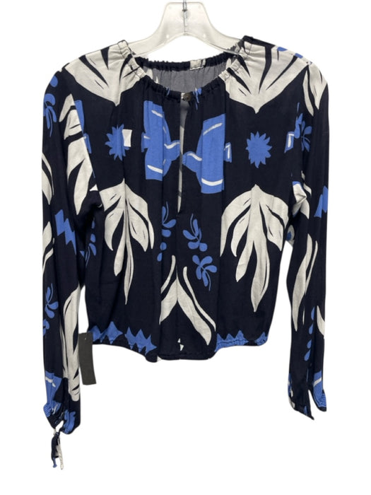 Fifteen Twenty Size XS Blue, Navy, White Viscose Long Sleeve Abstract Nature Top Blue, Navy, White / XS