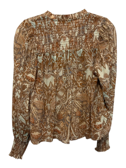 Ulla Johnson Size 2 Orange, White, Gold Cotton Blend Long Balloon Sleeve Top Orange, White, Gold / 2