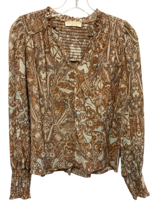 Ulla Johnson Size 2 Orange, White, Gold Cotton Blend Long Balloon Sleeve Top Orange, White, Gold / 2