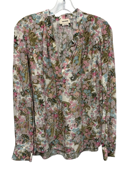 Zadig & Voltaire Size XS Green, Pink, White Viscose Long Sleeve Floral Top Green, Pink, White / XS