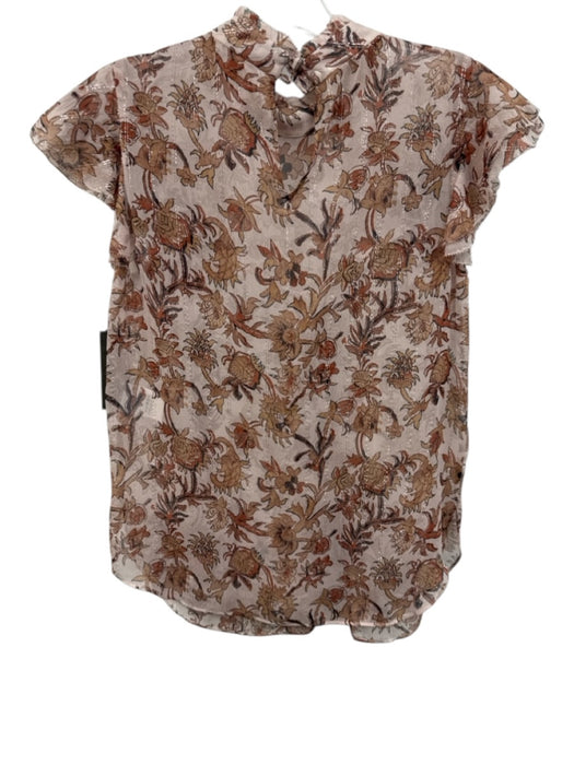 Veronica Beard Size 0 Pink, Brown & Black Silk Flutter Cap sleeve Floral Top Pink, Brown & Black / 0