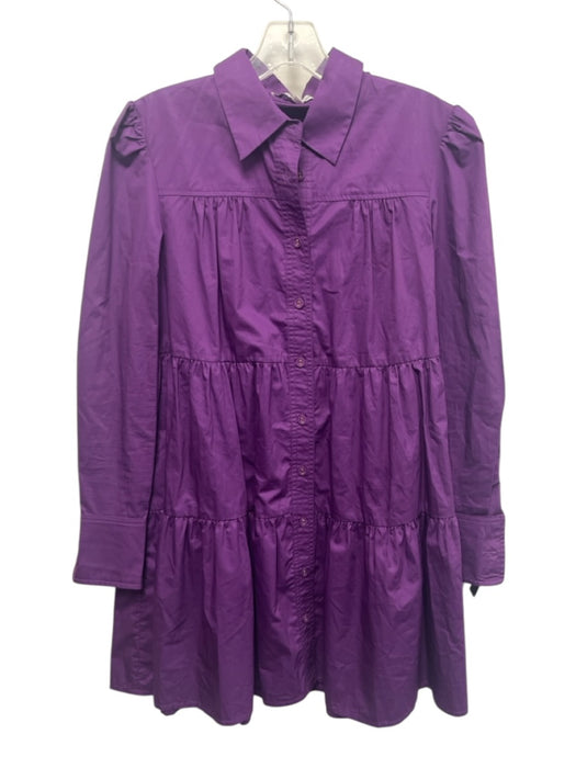 Karina Grimaldi Size XS Purple Cotton Long Sleeve Collar Belt Inc. Dress Purple / XS