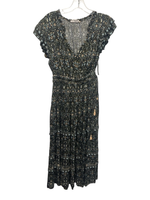 Omika Size XS Green, Blue & Black Modal Flutter Cap sleeve Paisley Maxi Dress Green, Blue & Black / XS