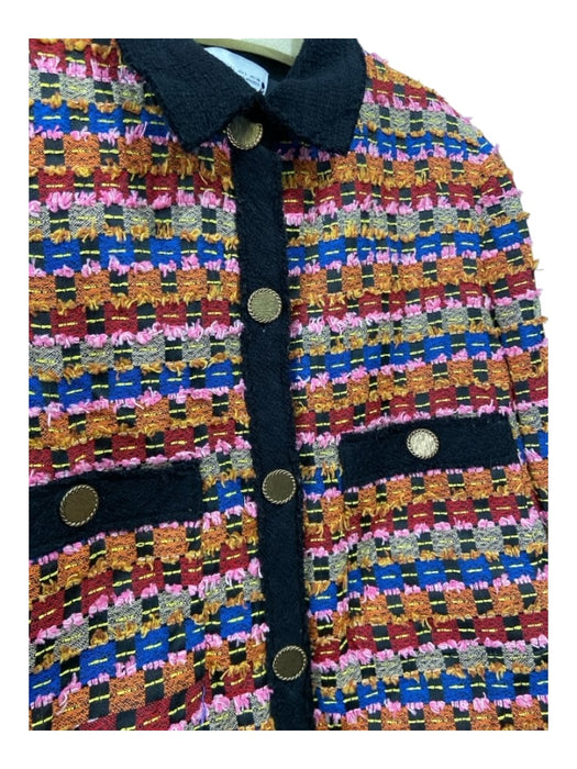 Zara Size L Black & Multi Polyester & Cotton Gold button tweed Collar Jacket Black & Multi / L