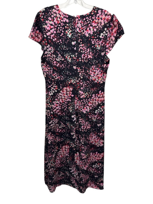 Reiss Size 10 Black, Pink, Gray Viscose Cap Sleeve Abstract Dots V Neck Dress Black, Pink, Gray / 10