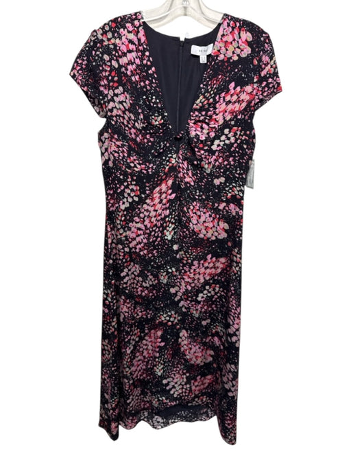 Reiss Size 10 Black, Pink, Gray Viscose Cap Sleeve Abstract Dots V Neck Dress Black, Pink, Gray / 10