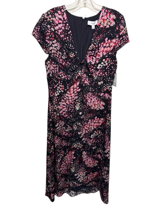 Reiss Size 10 Black, Pink, Gray Viscose Cap Sleeve Abstract Dots V Neck Dress Black, Pink, Gray / 10