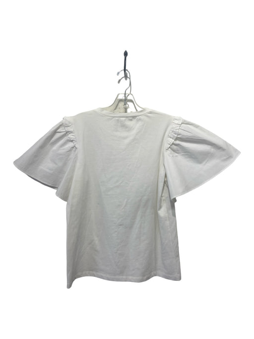 English Factory Size XS White Cotton Blend Short Ruffle Sleeve Mixed Fabric Top White / XS