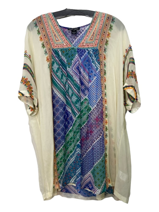 Tanvi Kedia Size XS Cream, Blue, Green Rayon Batwing Cover Up Dress Cream, Blue, Green / XS