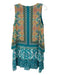 Hemant & Nandita Size XS teal Blue Print Silk Tiered Tie Neck Sleeveless Dress teal Blue Print / XS