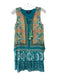 Hemant & Nandita Size XS teal Blue Print Silk Tiered Tie Neck Sleeveless Dress teal Blue Print / XS