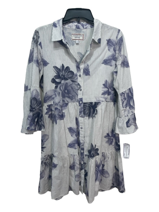 Johnny Was Workshop Size S Gray & White Cotton Collared Button Up Floral Dress Gray & White / S