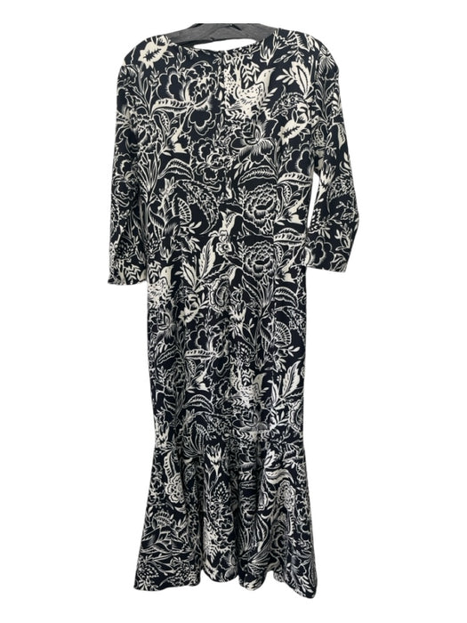 Mestiza New York Size 10 Black & White Polyester Blend 3/4 Sleeve Floral Dress Black & White / 10