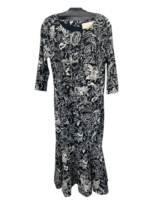 Mestiza New York Size 10 Black & White Polyester Blend 3/4 Sleeve Floral Dress Black & White / 10