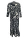 Mestiza New York Size 10 Black & White Polyester Blend 3/4 Sleeve Floral Dress Black & White / 10