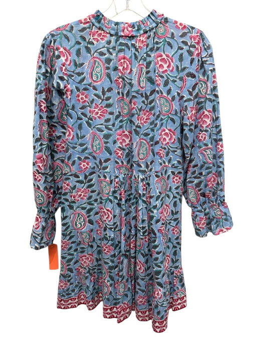 SLV Sur La Vague Size 6 Blue, Pink, Green Cotton Long Sleeve Pleated Dress Blue, Pink, Green / 6
