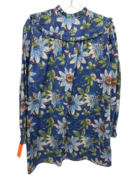 Olivia James Size XS Blue, Green, Orange Cotton Long Sleeve Flowers & Bugs Dress Blue, Green, Orange / XS