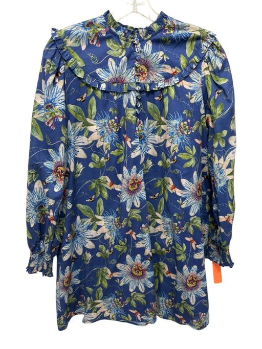 Olivia James Size XS Blue, Green, Orange Cotton Long Sleeve Flowers & Bugs Dress Blue, Green, Orange / XS