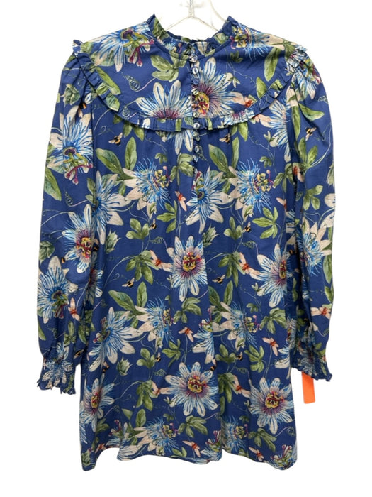 Olivia James Size XS Blue, Green, Orange Cotton Long Sleeve Flowers & Bugs Dress Blue, Green, Orange / XS