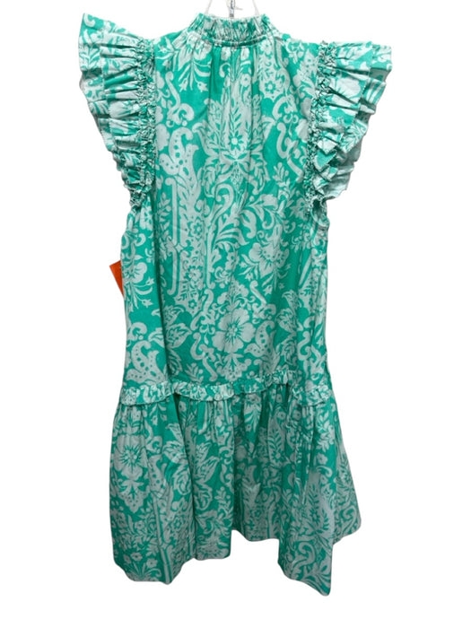 Love The Label Size Small Teal & White Cotton Ruffle Cap Sleeve Floral Dress Teal & White / Small