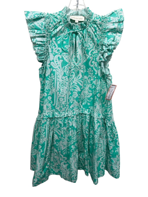 Love The Label Size Small Teal & White Cotton Ruffle Cap Sleeve Floral Dress Teal & White / Small