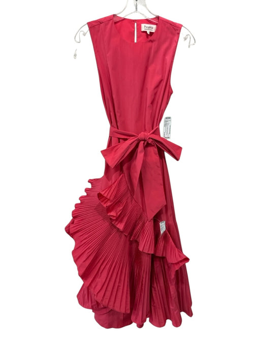 Psophia Vazquez de Castro Size Small Coral Pink Polyester Sleeveless Midi Dress Coral Pink / Small
