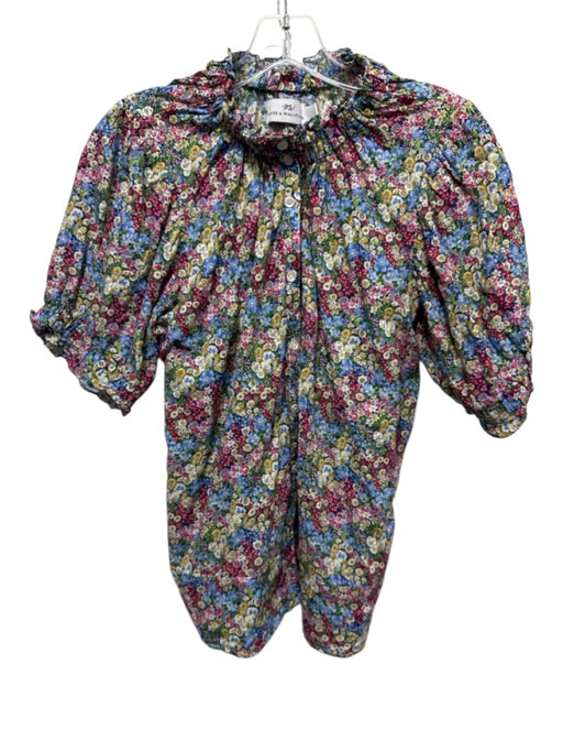 Never a Wallflower Size Small Blue, Green, Pink Cotton Short Puff Sleeve Top Blue, Green, Pink / Small