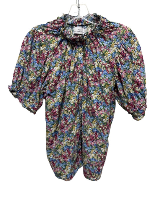 Never a Wallflower Size Small Blue, Green, Pink Cotton Short Puff Sleeve Top Blue, Green, Pink / Small