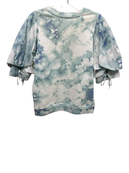 Marie Oliver Size Medium Blue & White Pima Cotton Short Puff Sleeve Tie Dye Top Blue & White / Medium