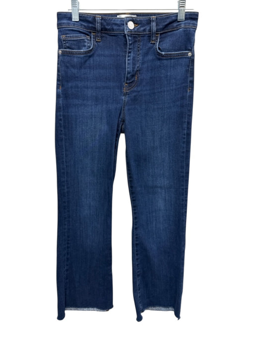 Frame Size 27 Dark Wash Cotton Denim High Rise Raw Hem Pockets Boot Jeans Dark Wash / 27