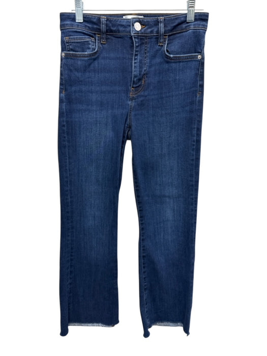 Frame Size 27 Dark Wash Cotton Denim High Rise Raw Hem Pockets Boot Jeans Dark Wash / 27