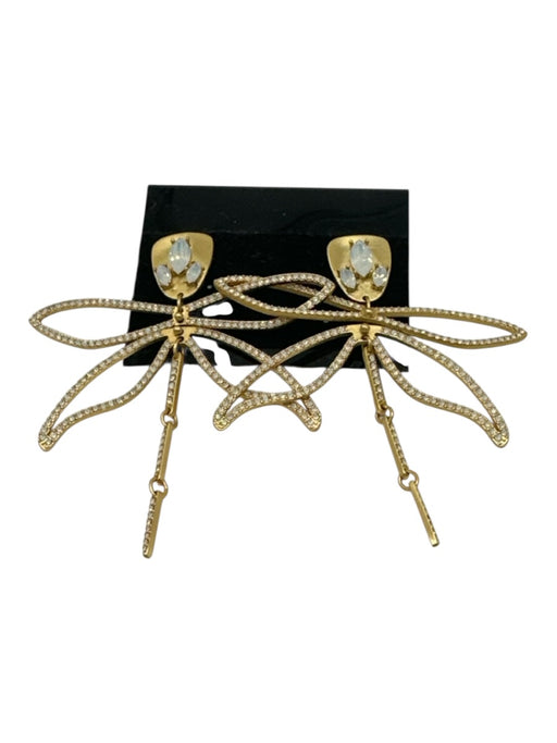 Tory Burch Gold Tone Post Back Dragonfly Dangle Rhinestones Earrings Gold Tone