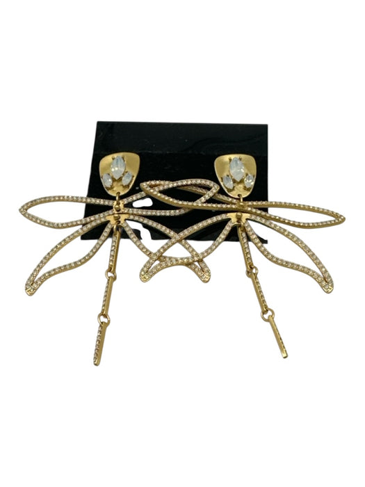 Tory Burch Gold Tone Post Back Dragonfly Dangle Rhinestones Earrings Gold Tone