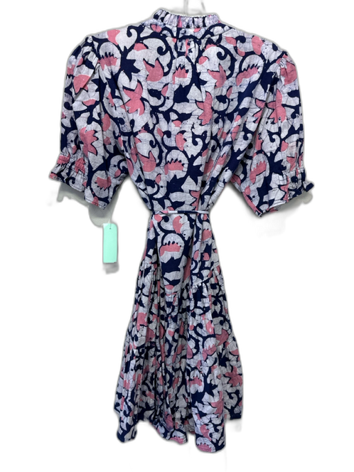 A Piece Apart Size S Pink, Navy & white Cotton Short Balloon Sleeve Dress Pink, Navy & white / S