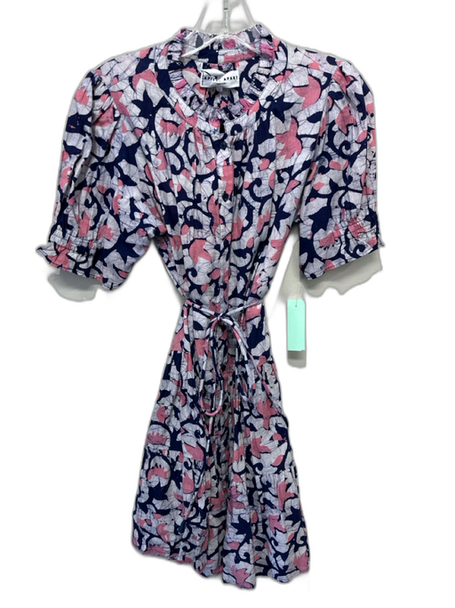 A Piece Apart Size S Pink, Navy & white Cotton Short Balloon Sleeve Dress Pink, Navy & white / S