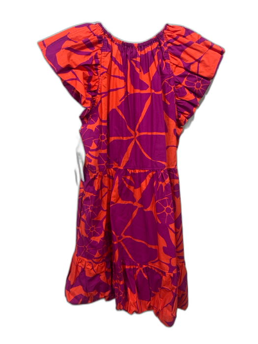Marie Oliver Size S Orange & Fuschia Cotton Short Balloon Sleeve Floral Dress Orange & Fuschia / S