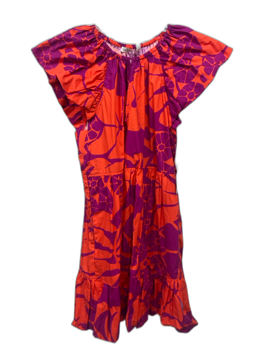 Marie Oliver Size S Orange & Fuschia Cotton Short Balloon Sleeve Floral Dress Orange & Fuschia / S