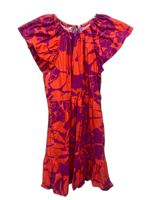 Marie Oliver Size S Orange & Fuschia Cotton Short Balloon Sleeve Floral Dress Orange & Fuschia / S
