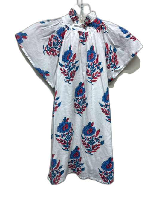 Victoria Dunn Size S White, Blue & Red Cotton Cap Sleeve Floral Button Up Top White, Blue & Red / S