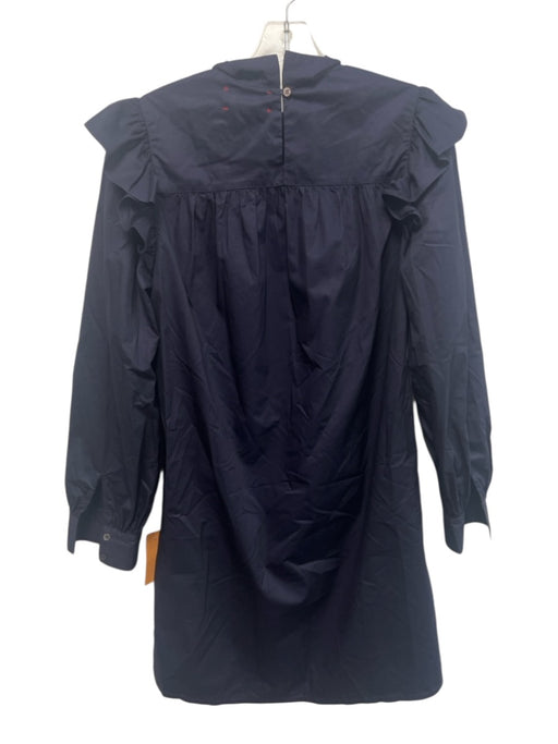 XiRENA Size XS Navy Blue Cotton Long Balloon Sleeve Ruffle Shoulder Detail Dress Navy Blue / XS