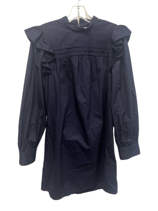 XiRENA Size XS Navy Blue Cotton Long Balloon Sleeve Ruffle Shoulder Detail Dress Navy Blue / XS