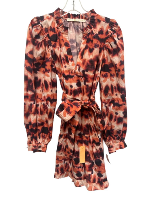 Marie Oliver Size S Orange, Purple & White Cotton Tie Dye V Neck Dress Orange, Purple & White / S
