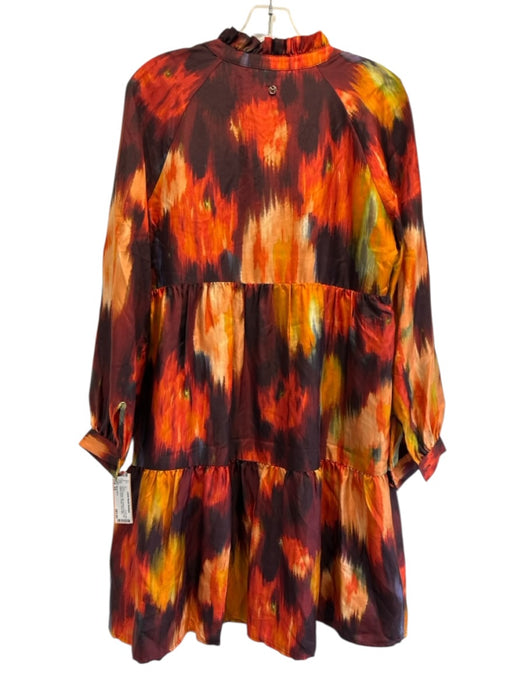Marie Oliver Size XS Red & Orange Silk Abstract Floral Long Balloon Sleeve Dress Red & Orange / XS