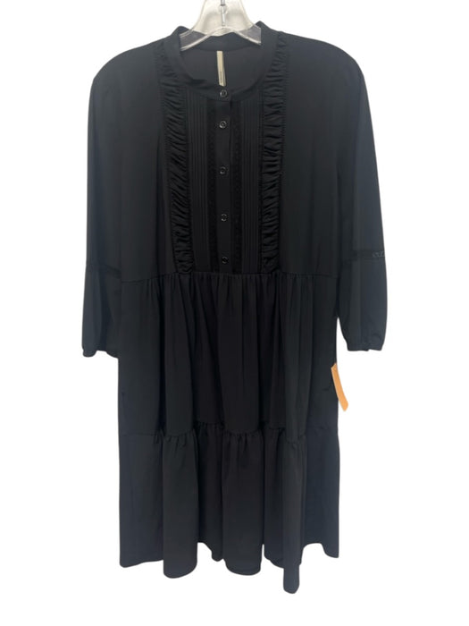 Indies Size 38 Black Polyamide Blend 3/4 Balloon Sleeve Pintuck Pleats Dress Black / 38
