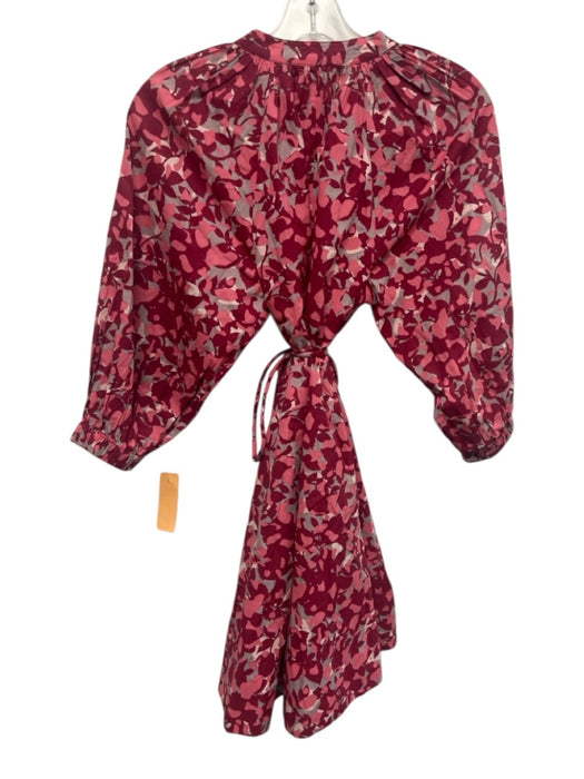 Apiece Apart Size S Red, Pink & Gray Cotton Abstract Print Button Front Dress Red, Pink & Gray / S