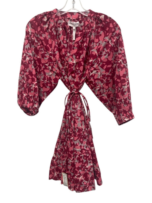 Apiece Apart Size S Red, Pink & Gray Cotton Abstract Print Button Front Dress Red, Pink & Gray / S